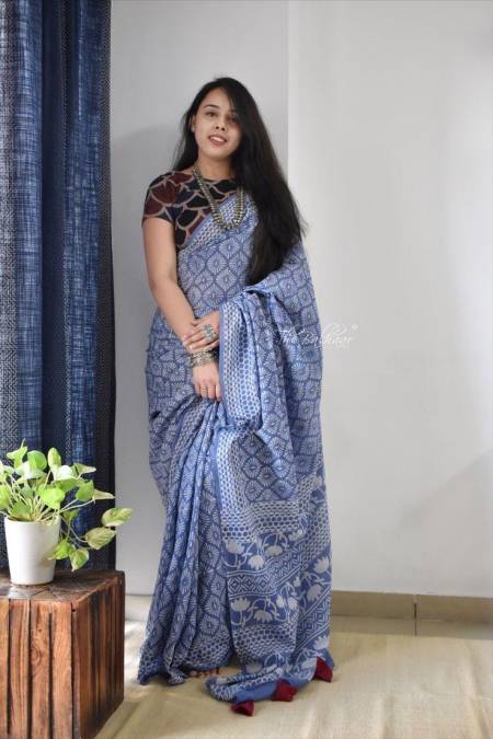Df 78 Kahani Ajrakh Ki Chanderi Soft Cotton Designer Saree Catalog